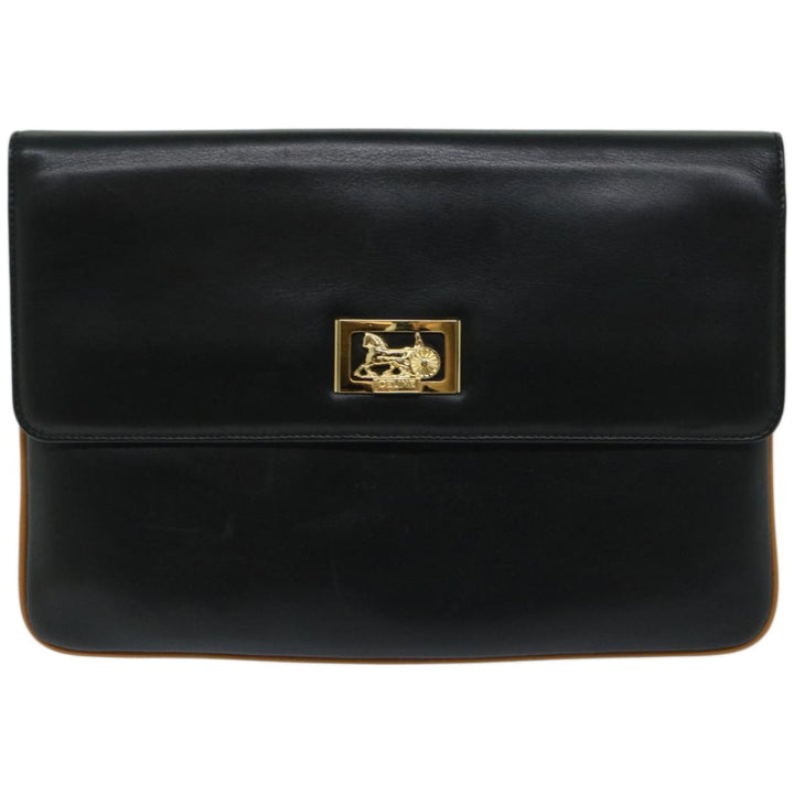 Celine Clutch Bag Leather Black  67581