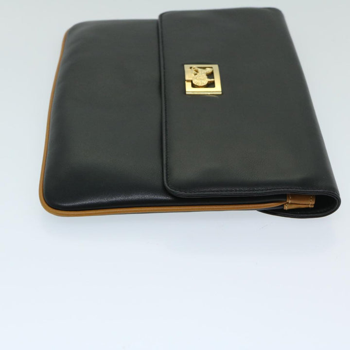 Celine Clutch Bag Leather Black  67581