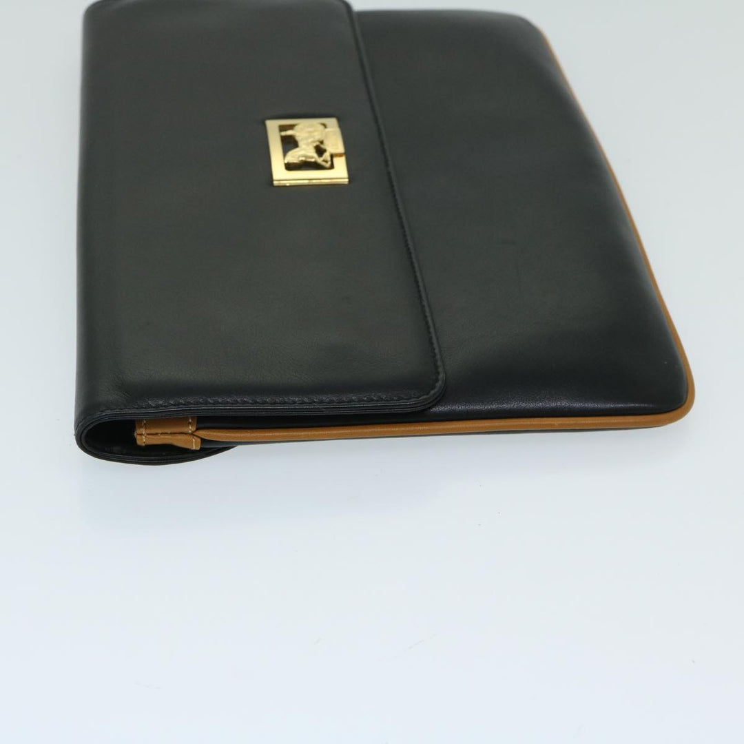 Celine Clutch Bag Leather Black  67581