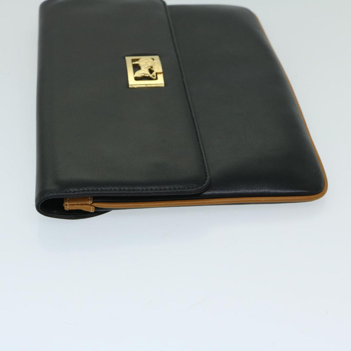 Celine Clutch Bag Leather Black  67581