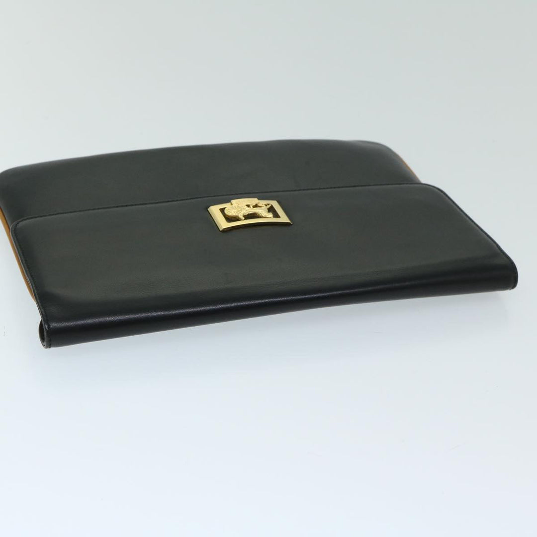 Celine Clutch Bag Leather Black  67581