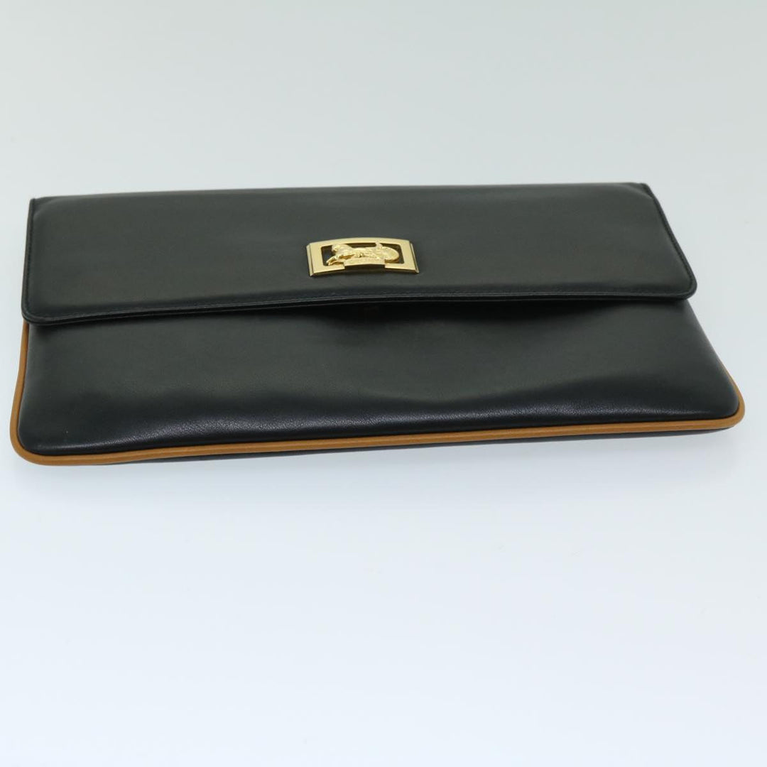 Celine Clutch Bag Leather Black  67581