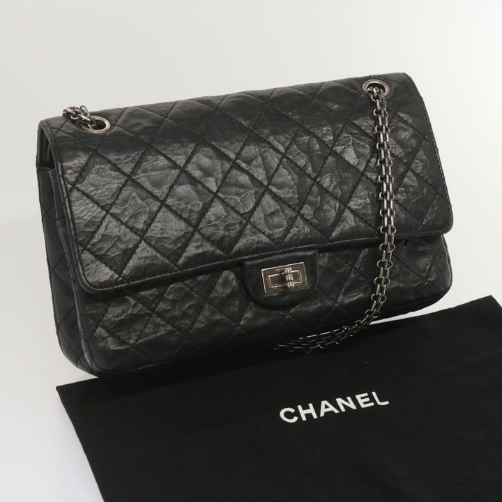 Chanel 2.55 Matelasse Chain Bag Aged Calfskin Black A37586 CC Auth 67618A