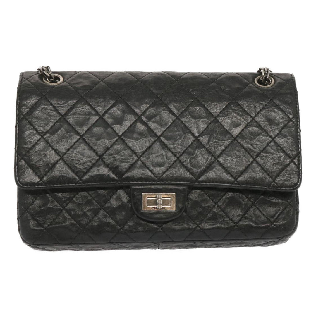 Chanel 2.55 Matelasse Chain Bag Aged Calfskin Black A37586 CC Auth 67618A