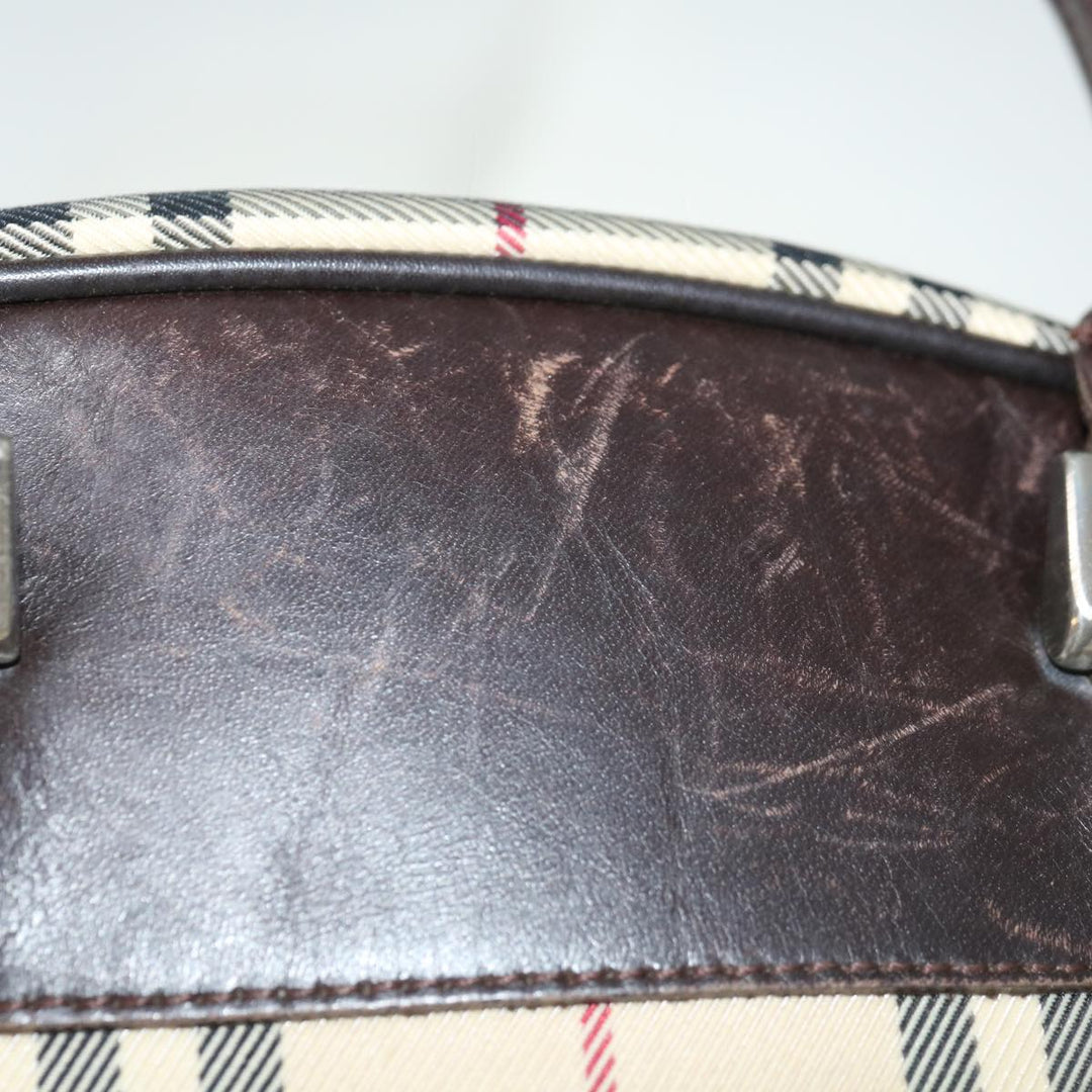 Burberry Nova Check Boston Bag Canvas Beige Auth 67656