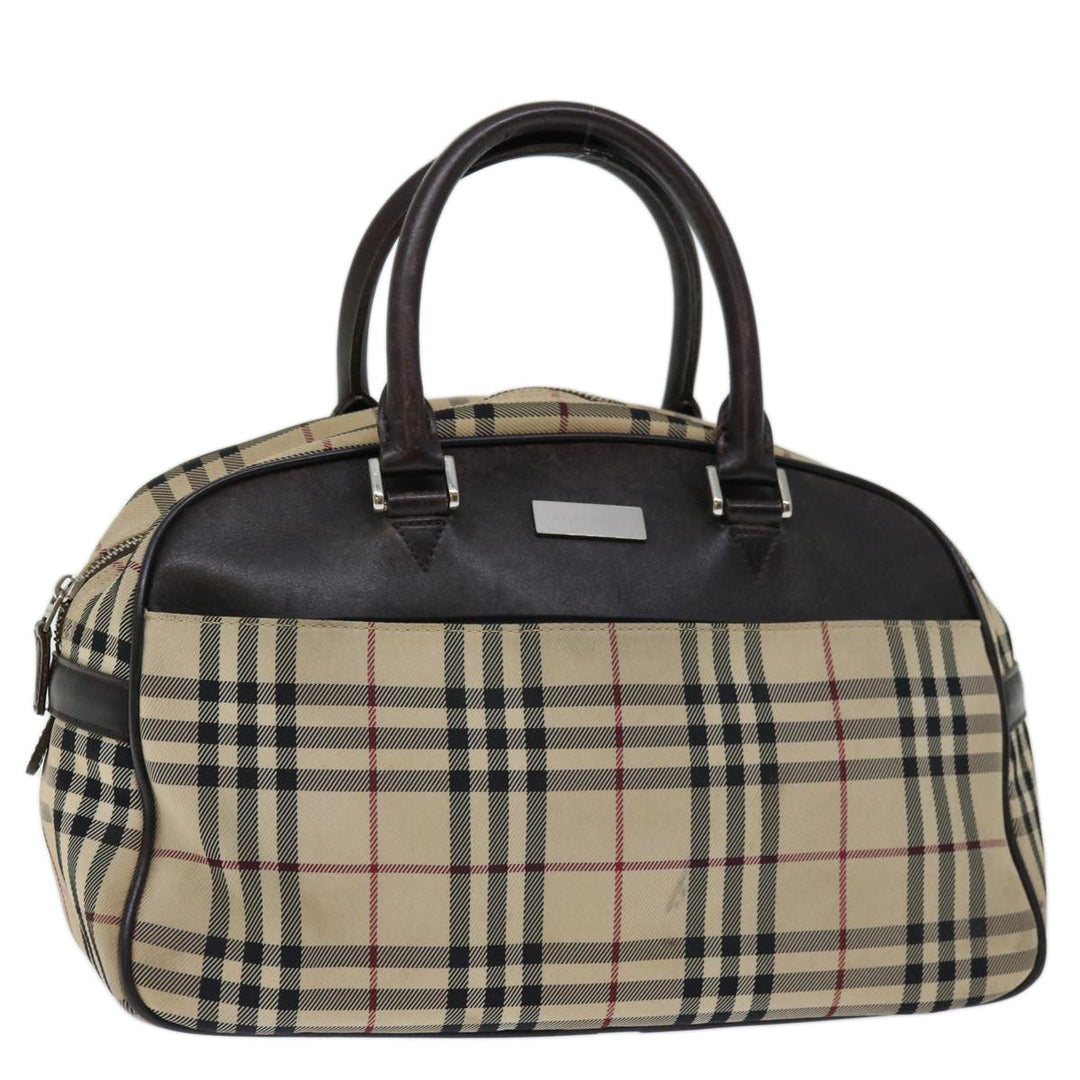 Burberry Nova Check Boston Bag Canvas Beige Auth 67656