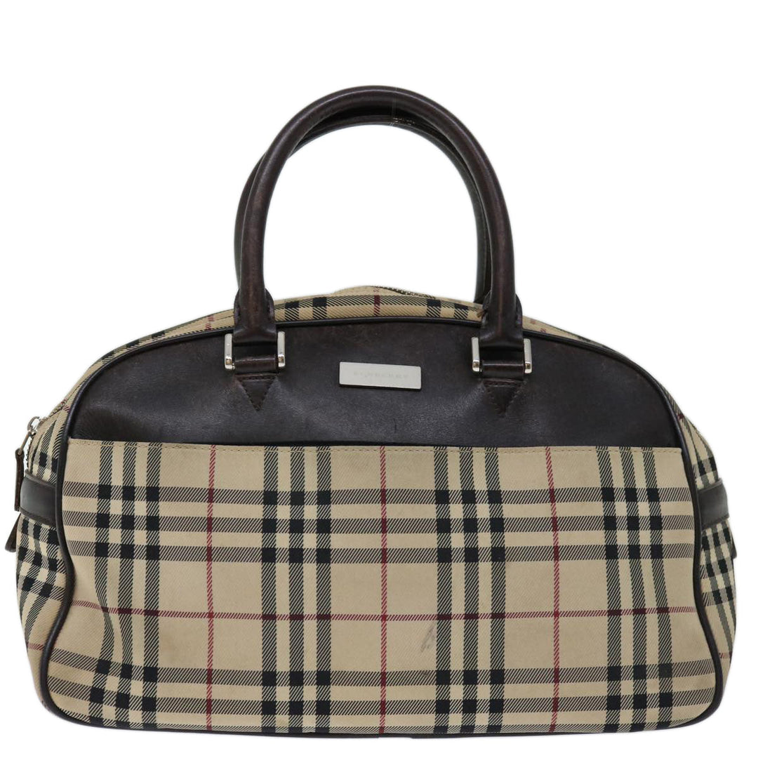 Burberry Nova Check Boston Bag Canvas Beige Auth 67656