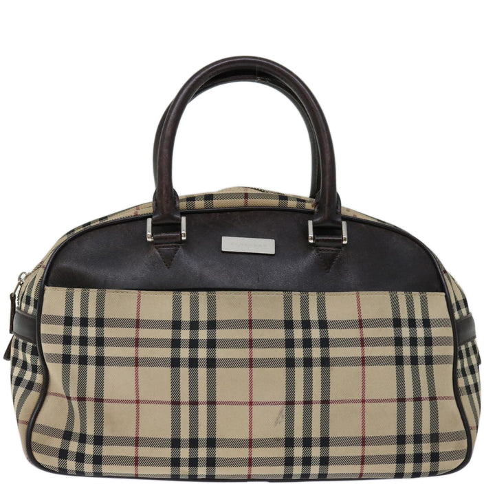 Burberry Nova Check Boston Bag Canvas Beige Auth 67656