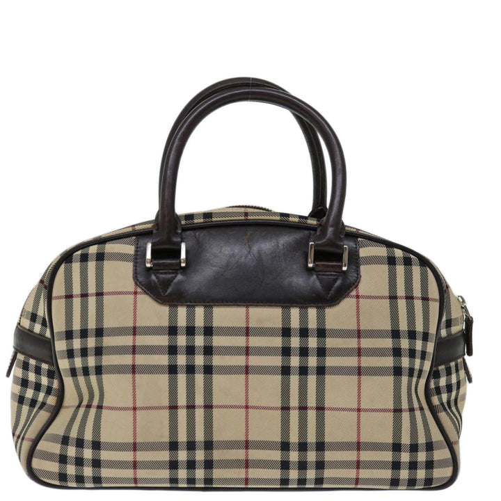 Burberry Nova Check Boston Bag Canvas Beige Auth 67656