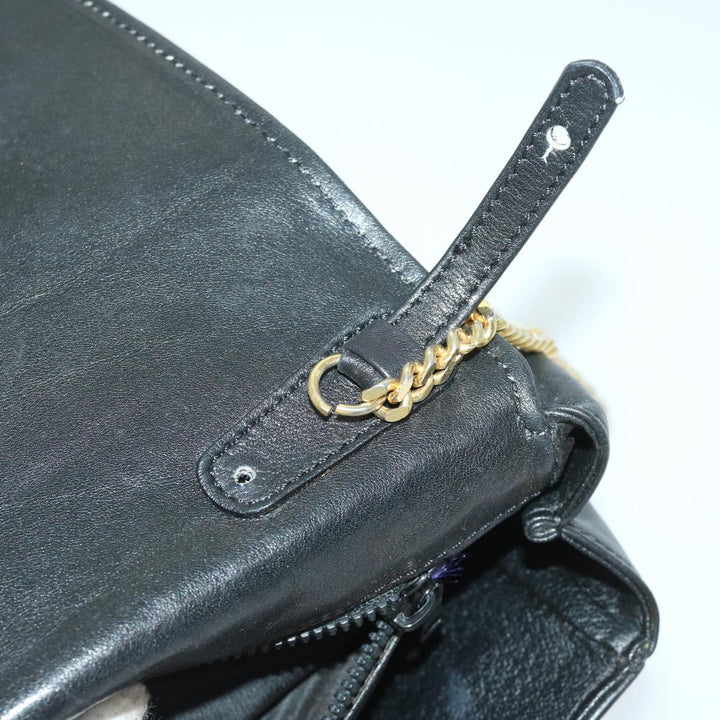 Celine Chain Shoulder Bag Leather Black Auth 67658