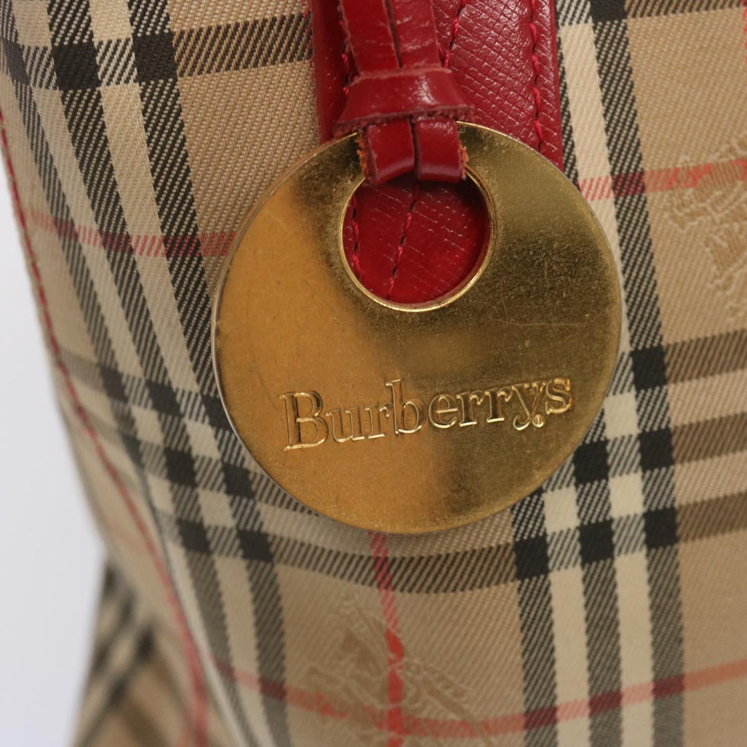 BurberrySs Nova Check Tote Bag Canvas Beige Red Auth 67775