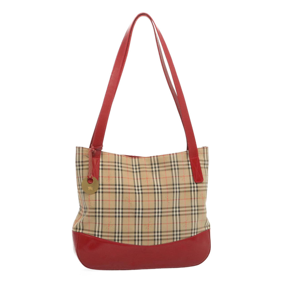 BurberrySs Nova Check Tote Bag Canvas Beige Red Auth 67775