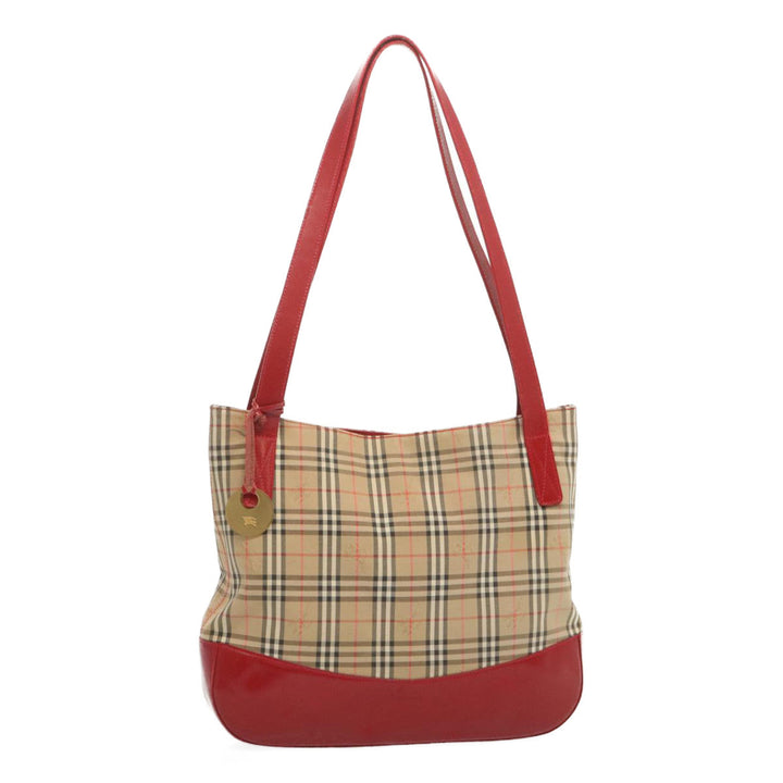 BurberrySs Nova Check Tote Bag Canvas Beige Red Auth 67775