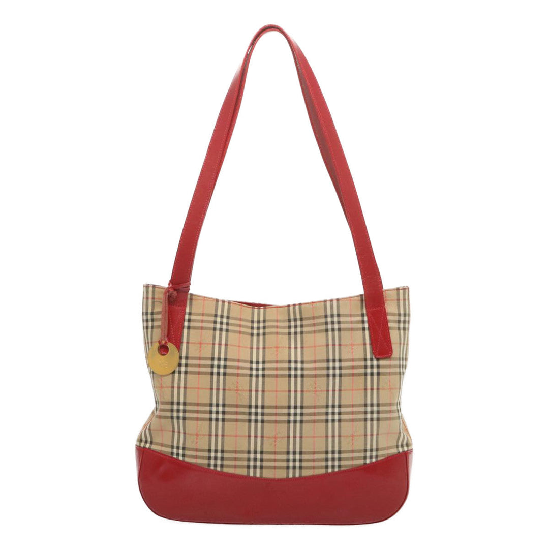 BurberrySs Nova Check Tote Bag Canvas Beige Red Auth 67775