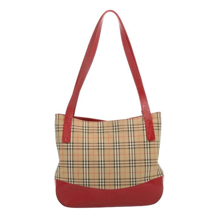 BurberrySs Nova Check Tote Bag Canvas Beige Red Auth 67775
