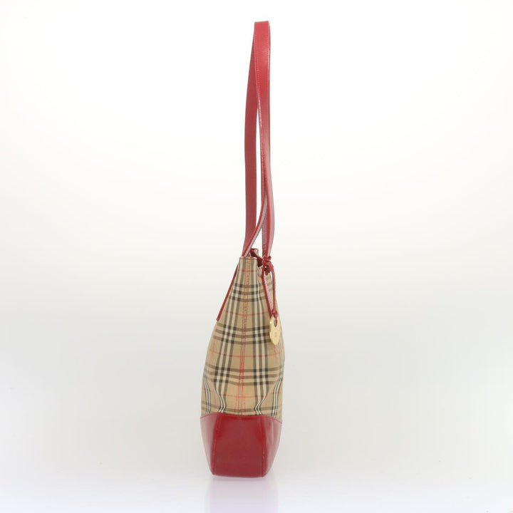 BurberrySs Nova Check Tote Bag Canvas Beige Red Auth 67775