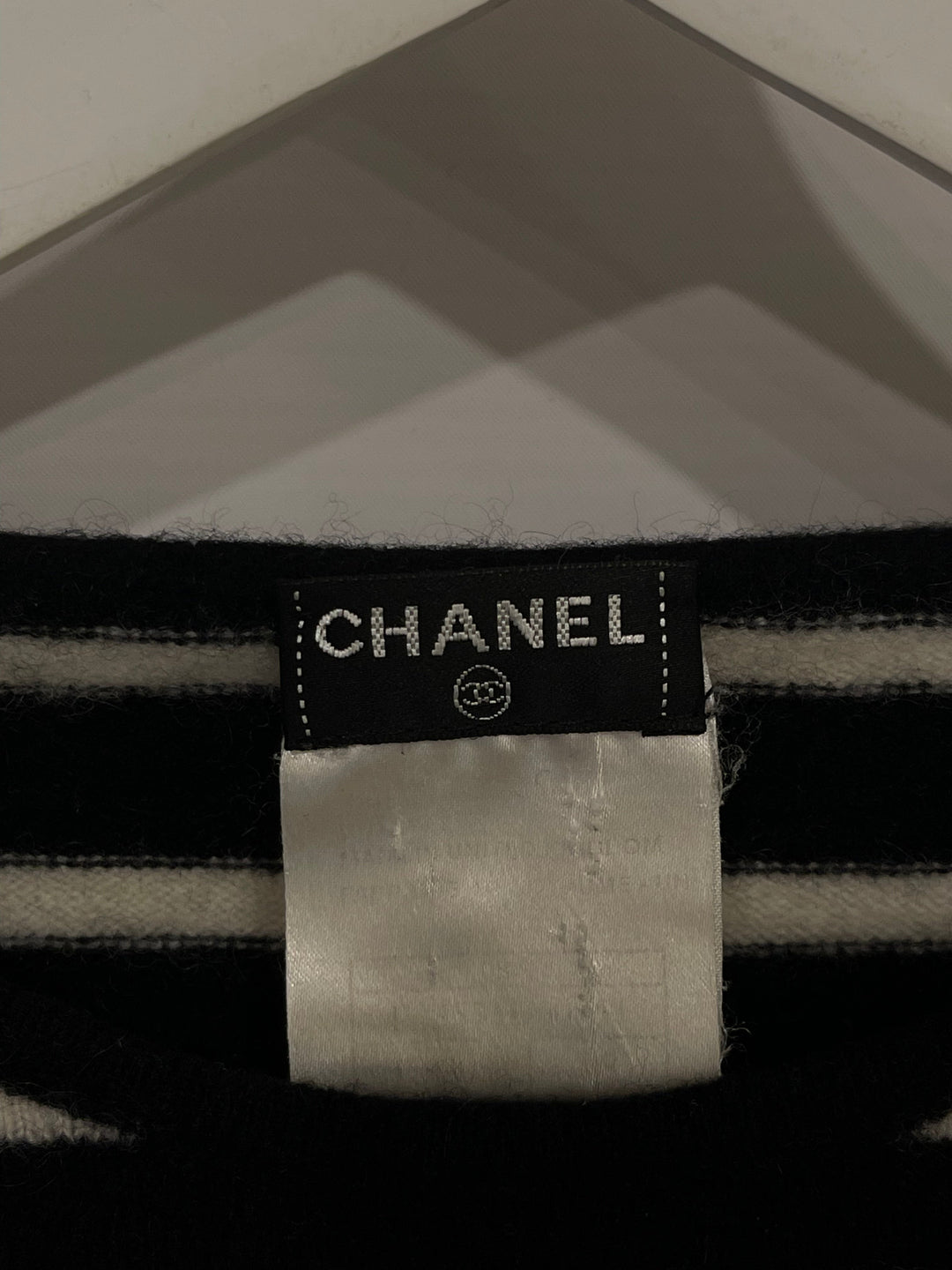 Top Quality Chanel Black and White Striped Cashmere Jumper with Silver Detail Size FR 38 (UK 10)