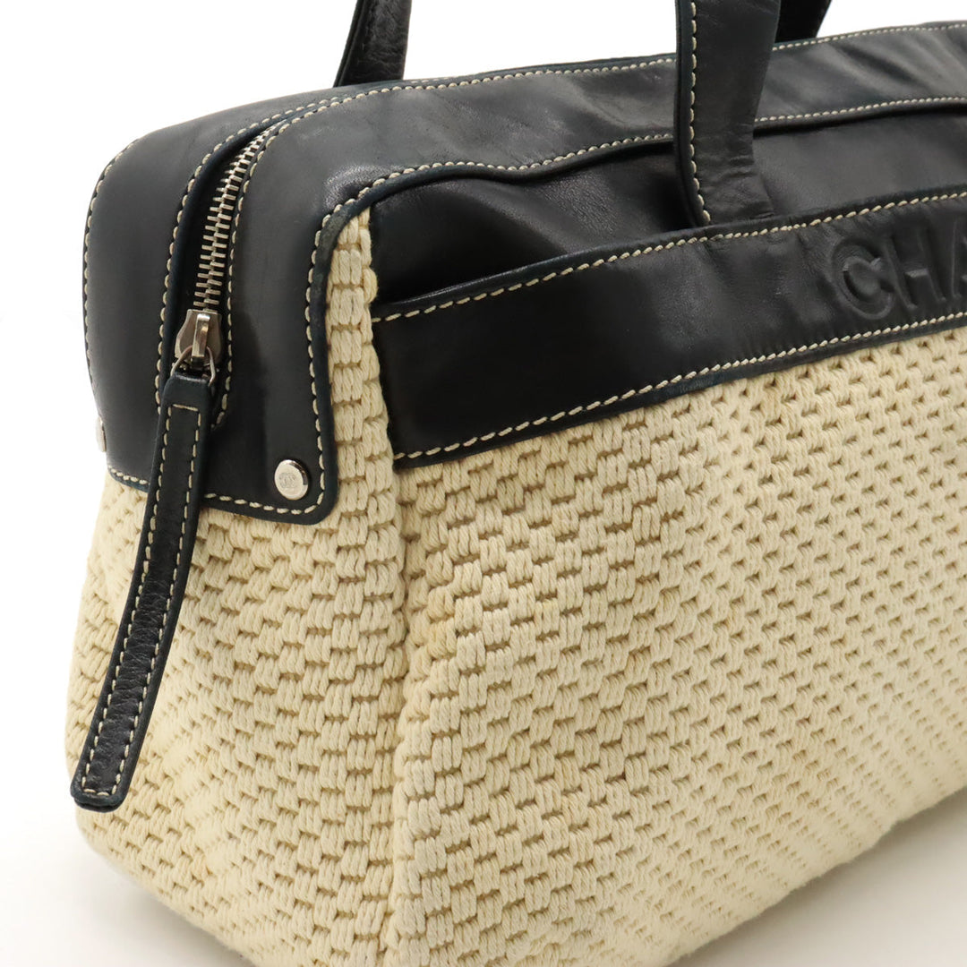 Top Quality Chanel Logo Handbags Mini Boston Cotton Leather Natural Black Black Silver Gold  Blumin