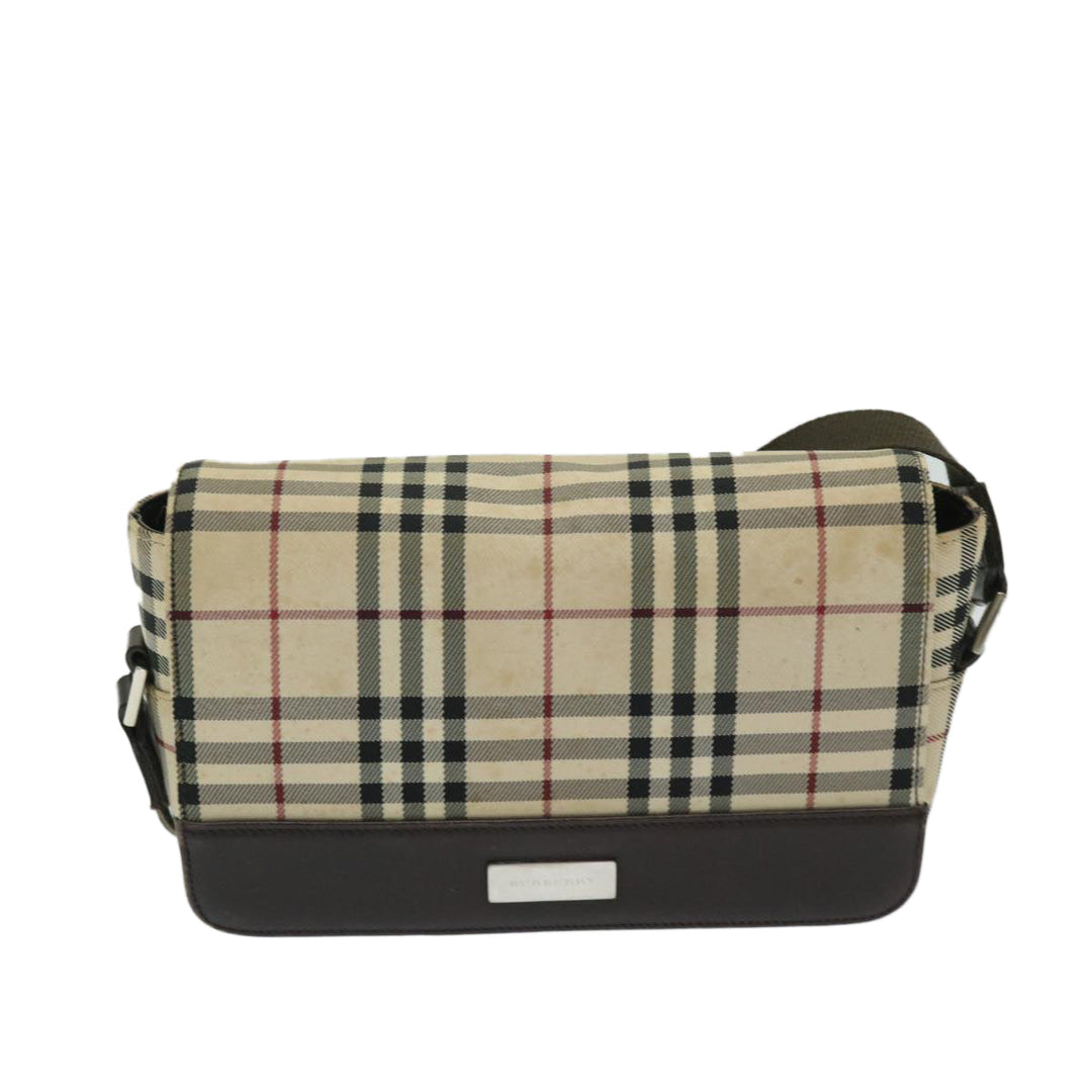 Burberry Nova Check Shoulder Bag Nylon Beige Auth 68013