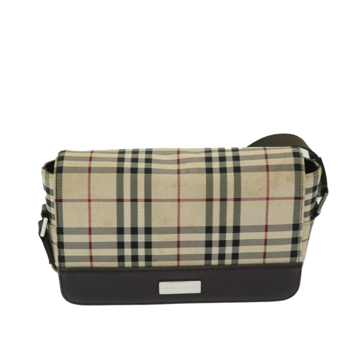 Burberry Nova Check Shoulder Bag Nylon Beige Auth 68013