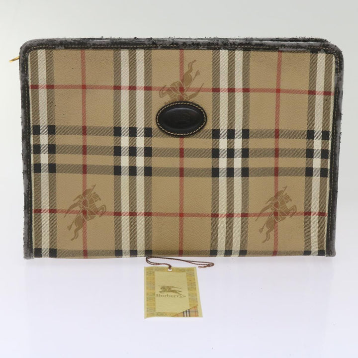BurberrySs Nova Check Clutch Bag PVC Beige Auth 68216