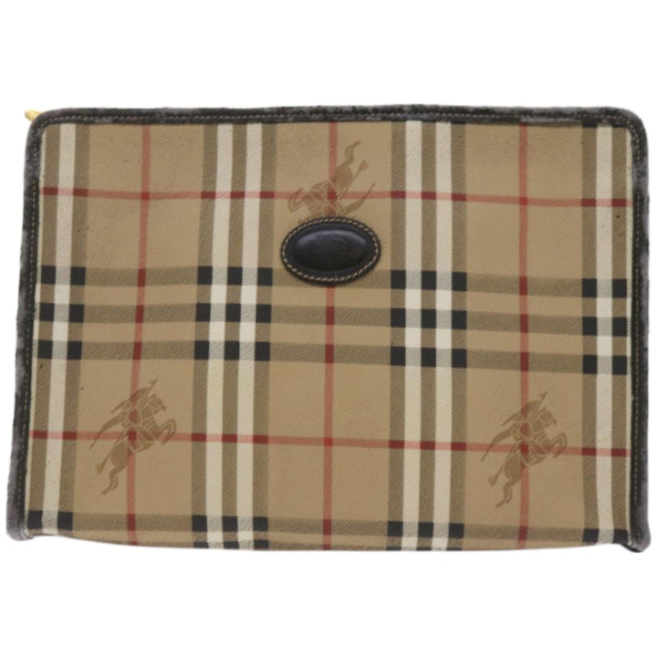 BurberrySs Nova Check Clutch Bag PVC Beige Auth 68216