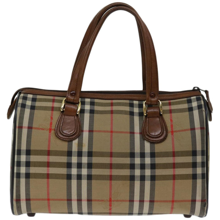 BURBERRYSs Nova Check Boston Bag Canvas Beige Auth 68285