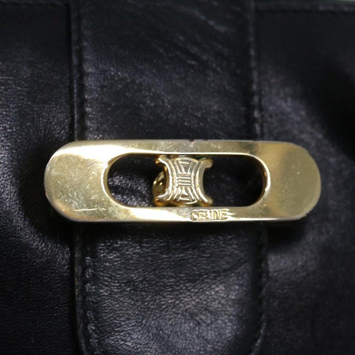 Celine Hand Bag Leather Black Auth 68292