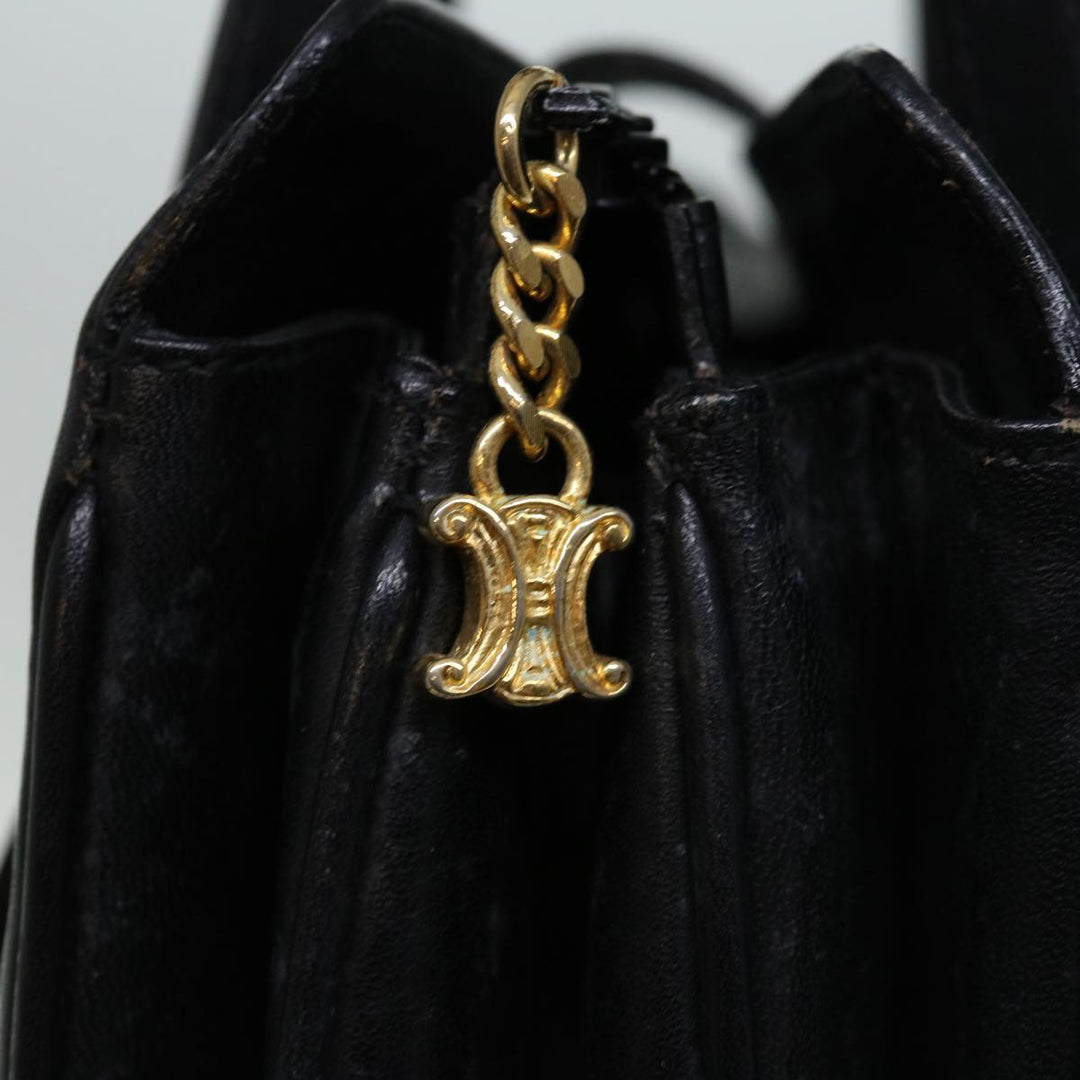 Celine Hand Bag Leather Black Auth 68292
