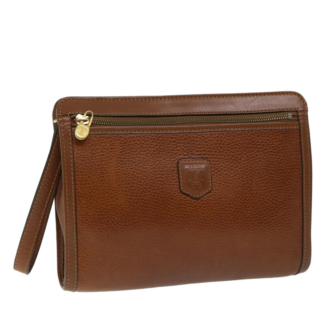 Celine Clutch Bag Leather Brown  68346