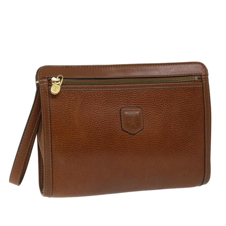 Celine Clutch Bag Leather Brown  68346