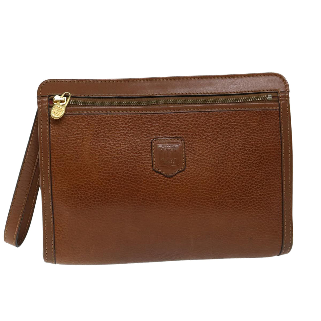 Celine Clutch Bag Leather Brown  68346