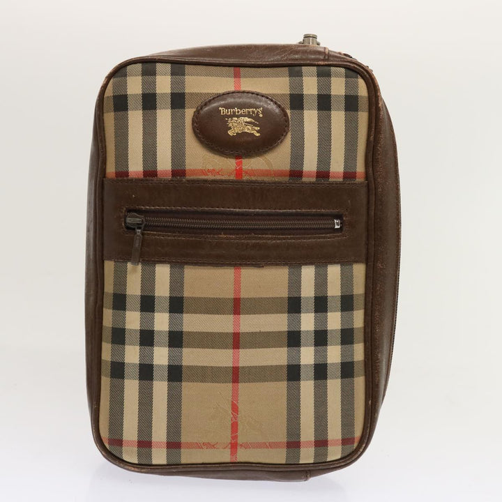 Burberry Nova Check Clutch Bag Canvas 2Set Beige Brown Auth 68349