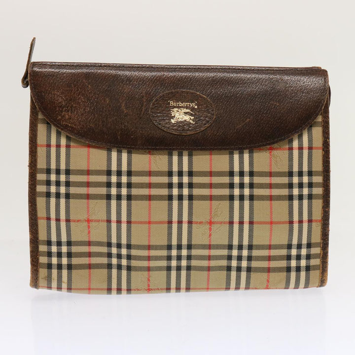 Burberry Nova Check Clutch Bag Canvas 2Set Beige Brown Auth 68349
