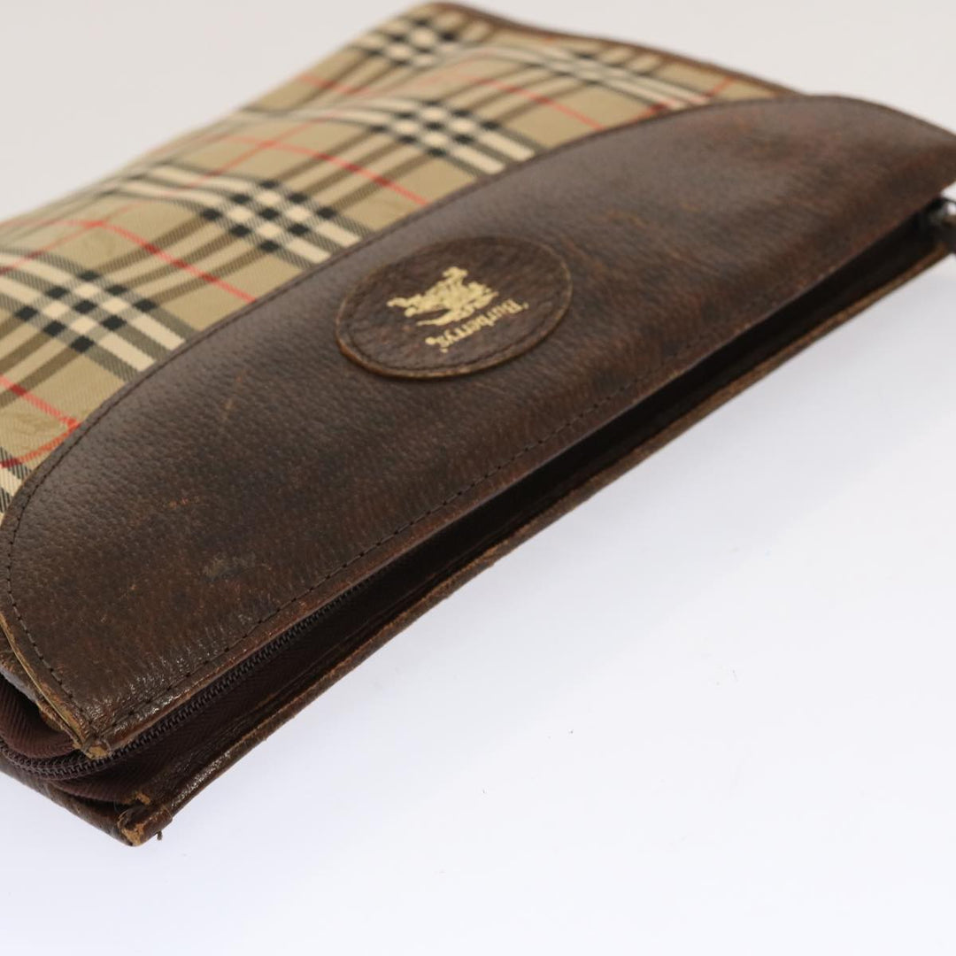 Burberry Nova Check Clutch Bag Canvas 2Set Beige Brown Auth 68349