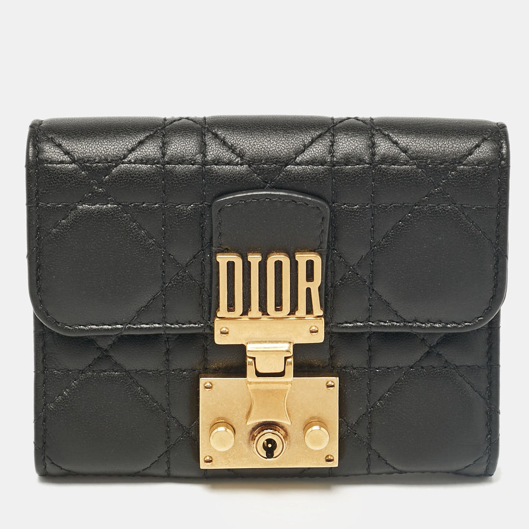 Top quality Dior Black Cannage Leather Addict Compact Wallet