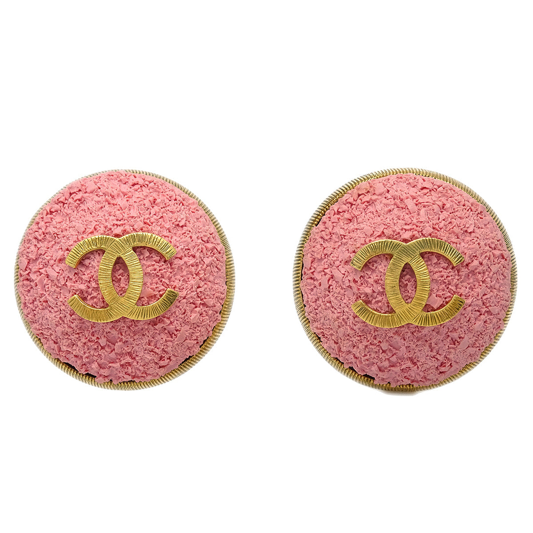 Top Quality Chanel Button Earrings Clip-On Pink 24