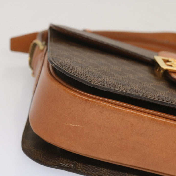 Celine Macadam Canvas Shoulder Bag PVC Leather Brown  68505