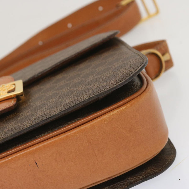 Celine Macadam Canvas Shoulder Bag PVC Leather Brown  68505