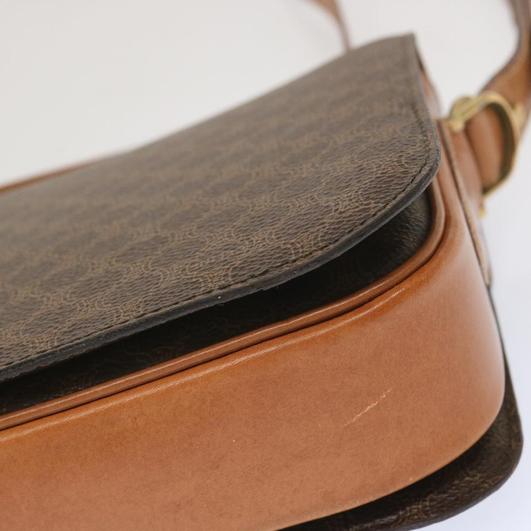 Celine Macadam Canvas Shoulder Bag PVC Leather Brown  68505