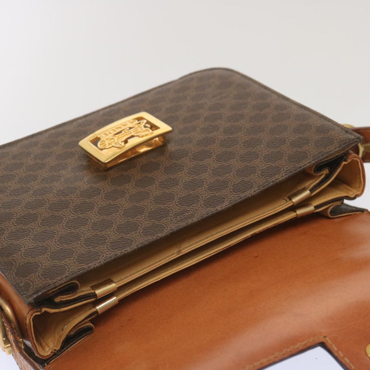 Celine Macadam Canvas Shoulder Bag PVC Leather Brown  68505