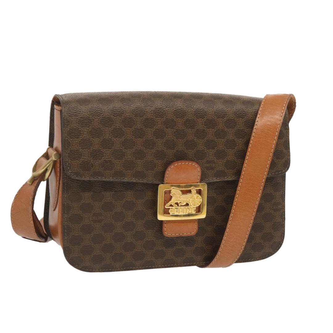 Celine Macadam Canvas Shoulder Bag PVC Leather Brown  68505