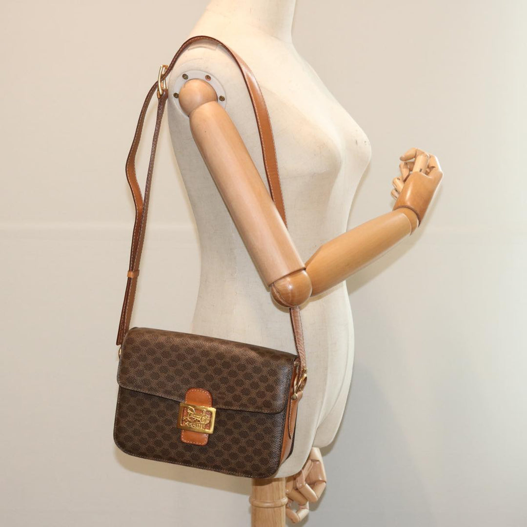 Celine Macadam Canvas Shoulder Bag PVC Leather Brown  68505