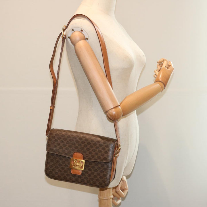 Celine Macadam Canvas Shoulder Bag PVC Leather Brown  68505
