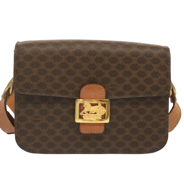 Celine Macadam Canvas Shoulder Bag PVC Leather Brown  68505