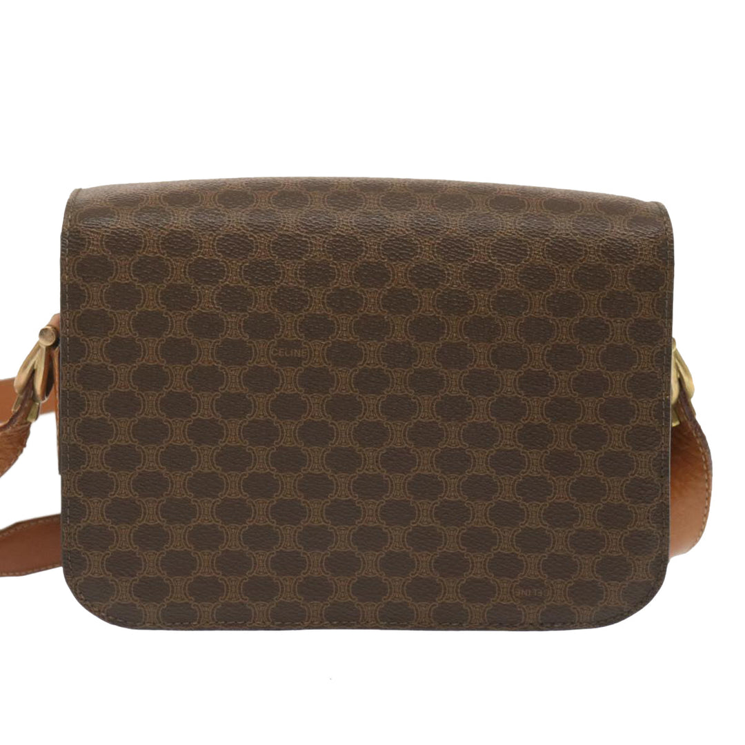 Celine Macadam Canvas Shoulder Bag PVC Leather Brown  68505