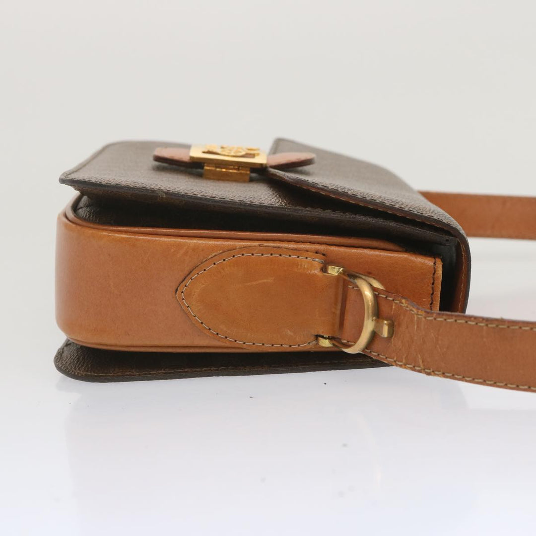 Celine Macadam Canvas Shoulder Bag PVC Leather Brown  68505