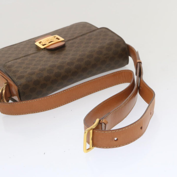 Celine Macadam Canvas Shoulder Bag PVC Leather Brown  68505