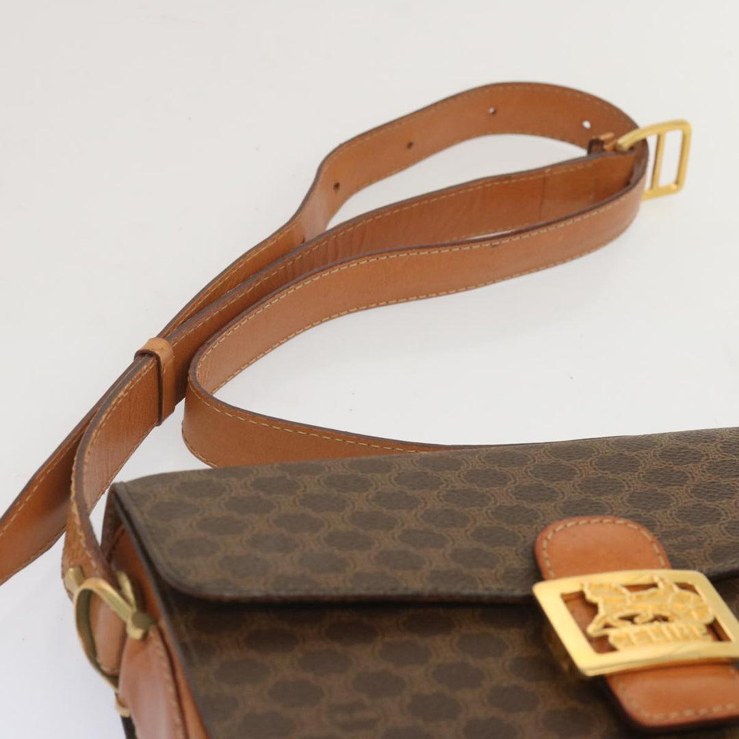 Celine Macadam Canvas Shoulder Bag PVC Leather Brown  68505