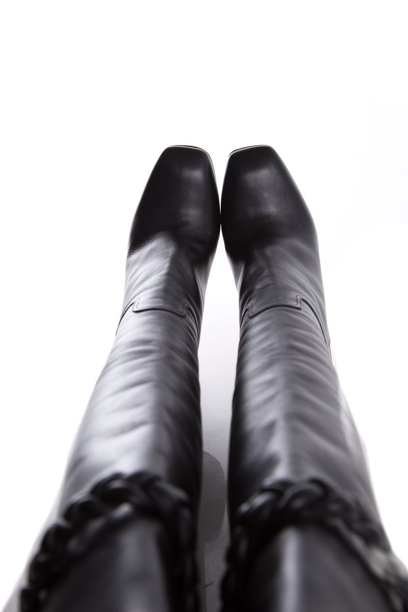 Valentino Black Braided Leather Knee-High Boots SZ 38.5